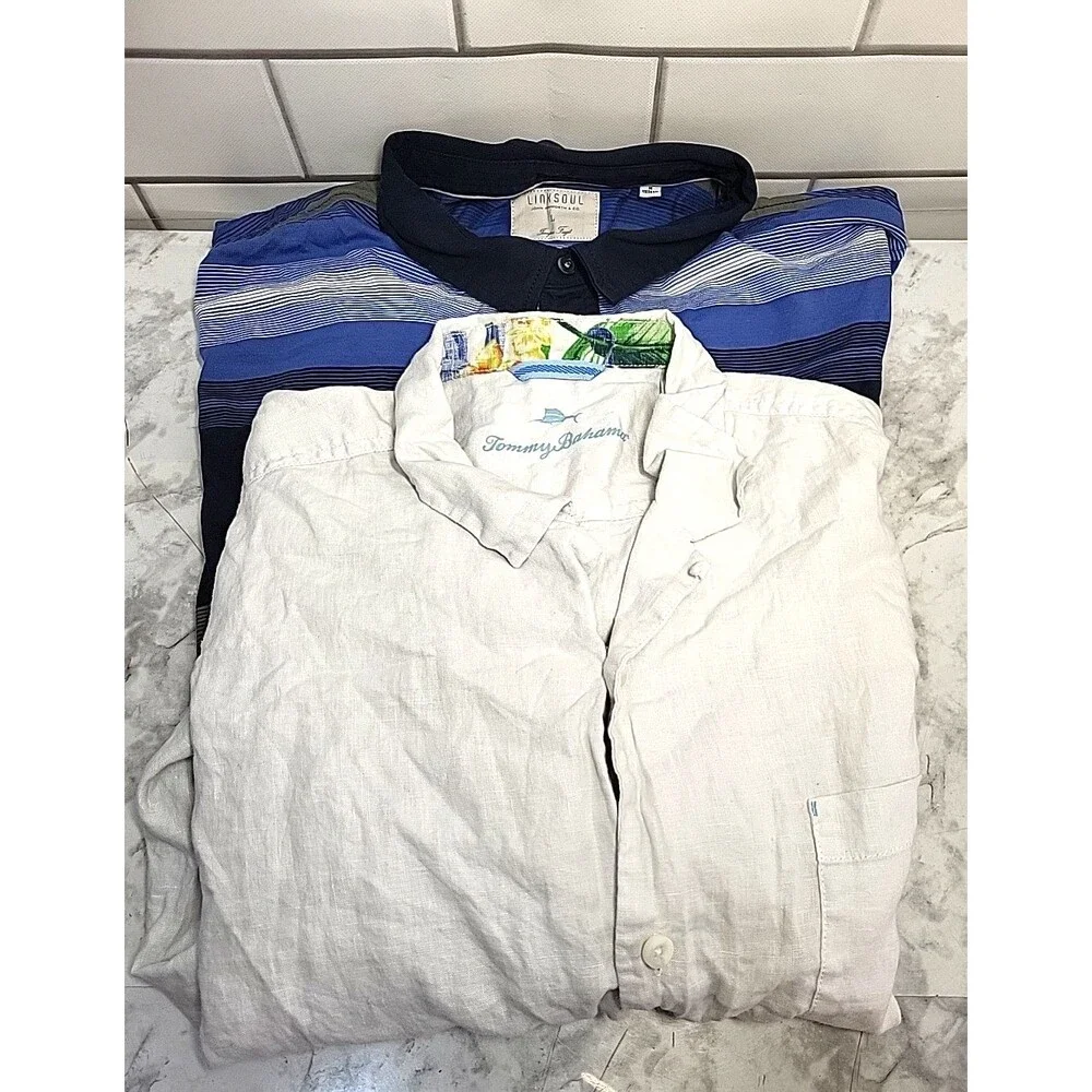Tommy Bahama & Linksoul Men's Shirt Sz Large Short Sleeve Button Down Shirts - Picture 2 of 12
